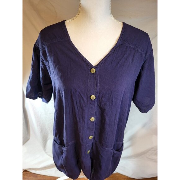 El Huarache Cottons Navy Blue Size L‎ Button Up Lagenlook - Picture 1 of 6